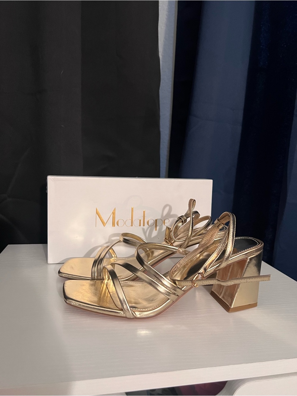 Modatope Gold Strappy Block Heel Sandals Women’s Size 10 – Metallic Ankle  Heels